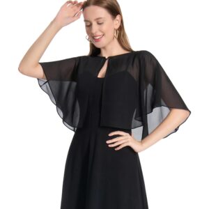 Pukguro Black Sheer Shawl for Evening Dresses Chiffon Soft Capelets for Wedding Cover Up Capes