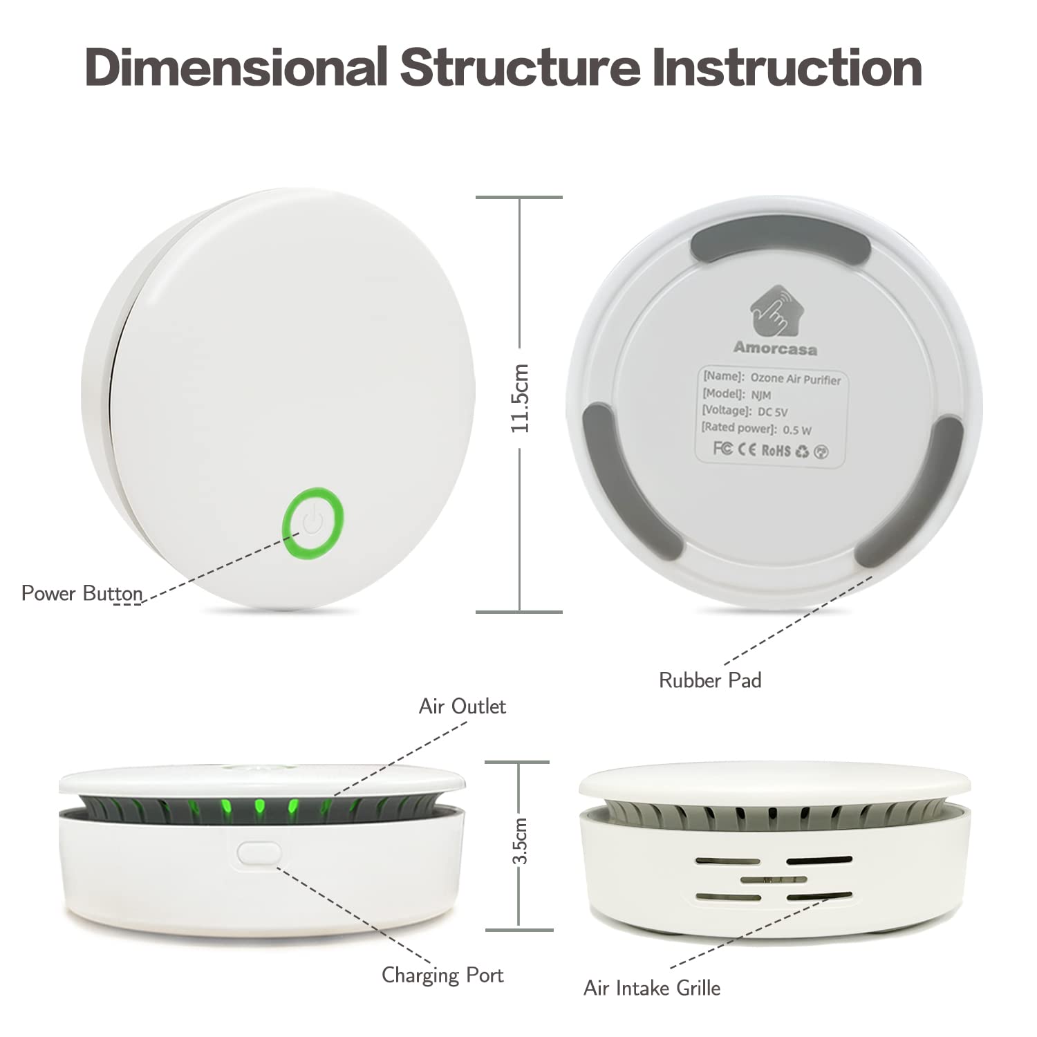 Portable Ozone & Ionic Air Purifier 2 in 1, Rechargeable, Purifying Air and Eliminate Odor