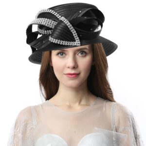 women gorgeous rhinestone tea party dress bowler cloche bucket derby church hat (black)