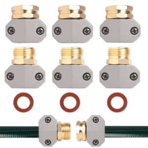 hose repair kit,（3 sets）garden hose repair fittings aluminum female and male with zinc clamp water hose end repair connector fit 3/4 inch and 5/8 inch garden hose，garden hose repair kit