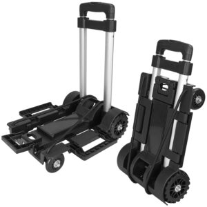 folding luggage cart with expandable chassis, 4 wheels aluminum folding hand truck,collapsible heavy duty travel dolly cart,120lbs