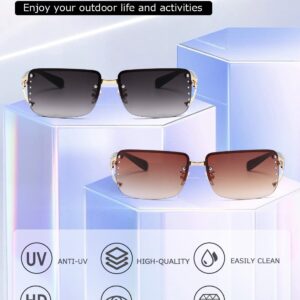 kimorn Rectangle Sunglasses for Women Men Stylish Rimless Frameless Trendy Retro Sun Glasses 90’s Vintage Square Frame K1314 (Gold Frame Gradient Brown & Grey Lens)