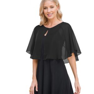 Pukguro Black Sheer Shawl for Evening Dresses Chiffon Soft Capelets for Wedding Cover Up Capes