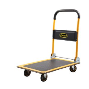 push cart dolly, foldable platform truck 330 lbs capacity for easy storage, folding hand truck push cart dolly with 360 degree swivel wheels black and yellow