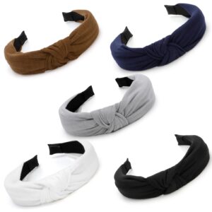 velscrun 5 pack fashion headbands for women - non-slip wide knotted headbands in cute solid colors, birthday gifts