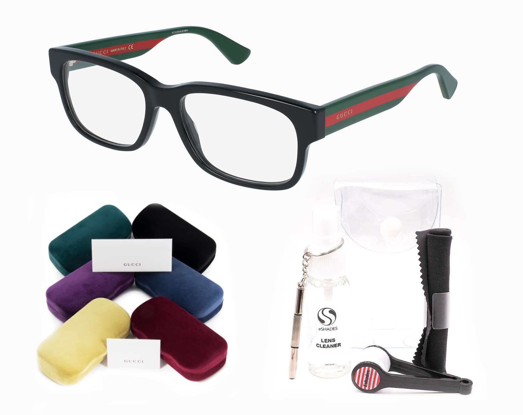 Gucci GG0343O Rectangular Eyeglasses + Bundle with eSHADES Luxury Eyewear Kit