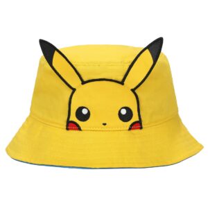 pokemon pikachu big face unisex adult bucket hat with 3d plush yellow