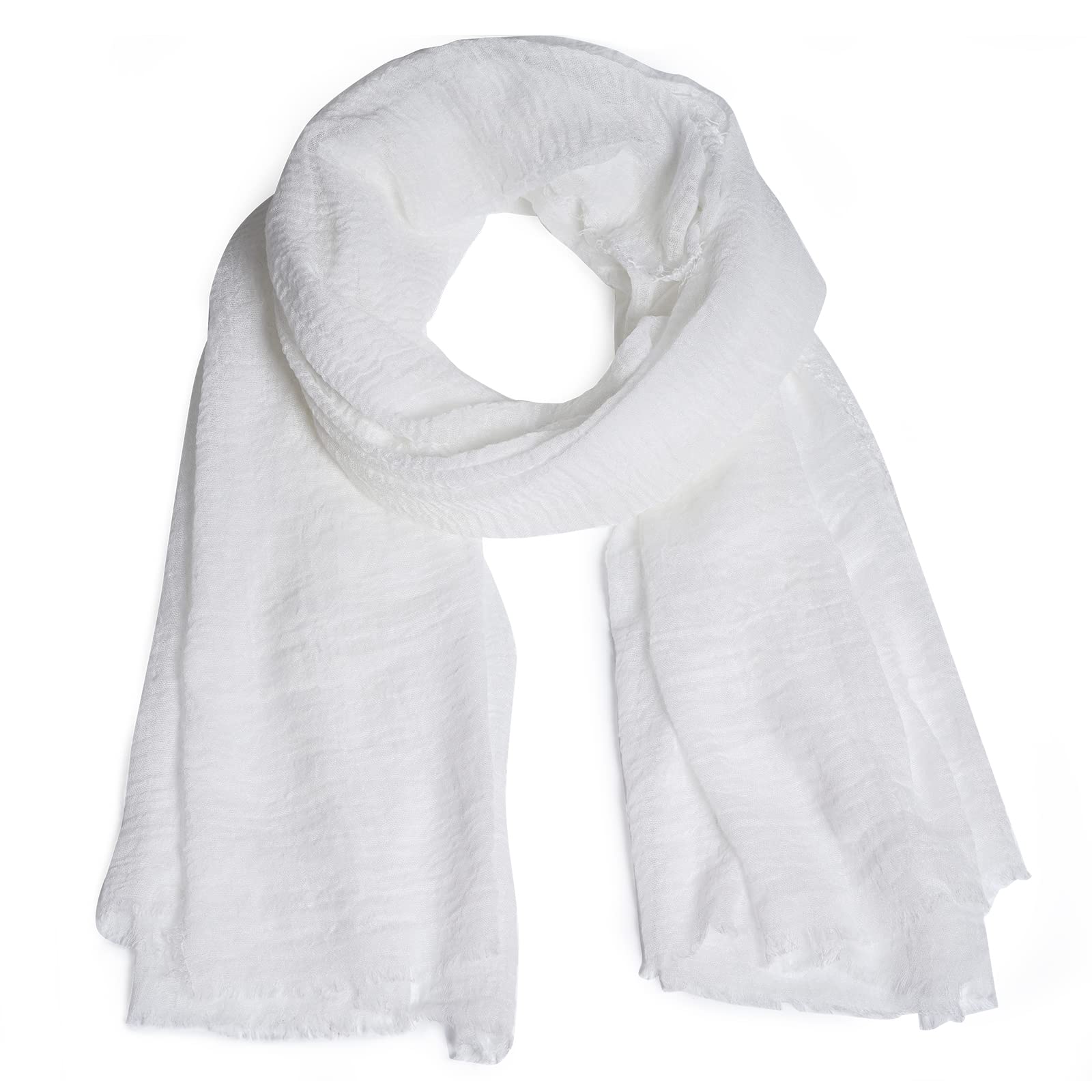 Women Summer Cotton Blend Crinkle Vintage Soft Long Scarf Linen Beach Shawl Wrap (White)