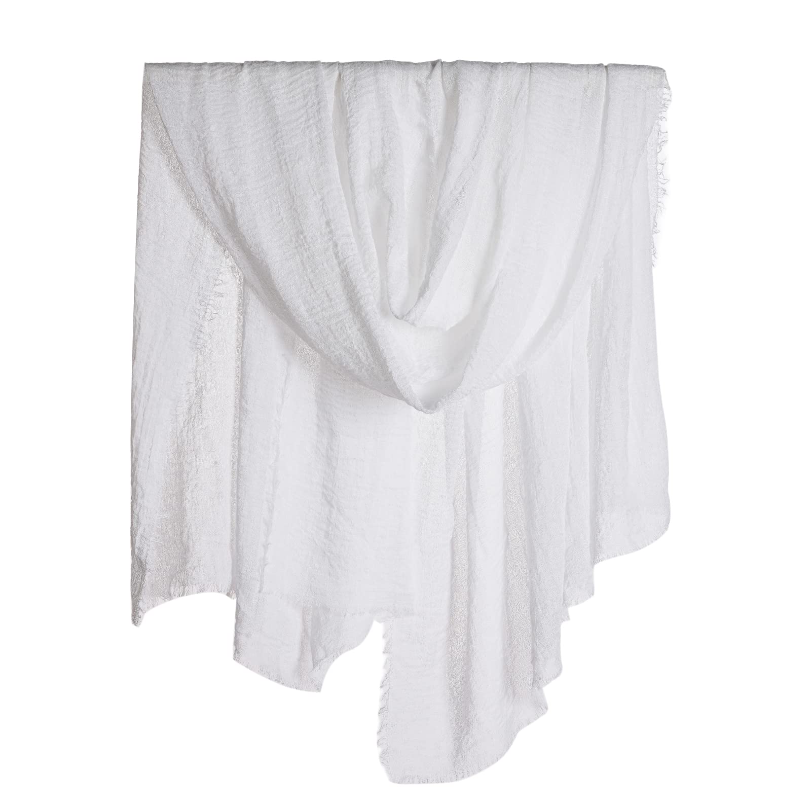 Women Summer Cotton Blend Crinkle Vintage Soft Long Scarf Linen Beach Shawl Wrap (White)