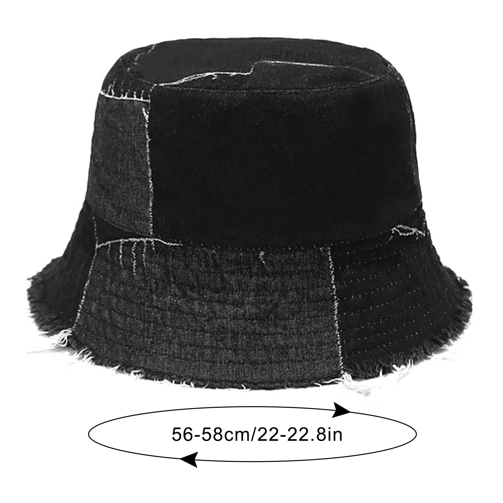 XYIYI Unisex Black Double-Side-Wear Reversible Bucket Hat Denim Washed Fisherman Cap Beach Sun Hat