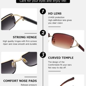 kimorn Rectangle Sunglasses for Women Men Stylish Rimless Frameless Trendy Retro Sun Glasses 90’s Vintage Square Frame K1314 (Gold Frame Gradient Brown & Grey Lens)