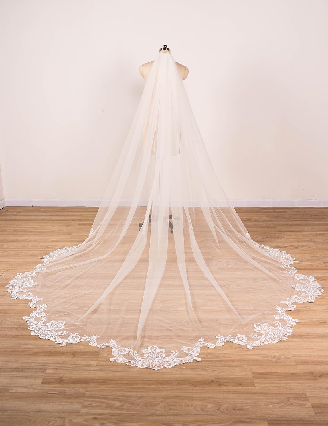 EllieWely 1 T Cathedral Length Floral Lace Appliques Wedding Bridal Veil Ivory