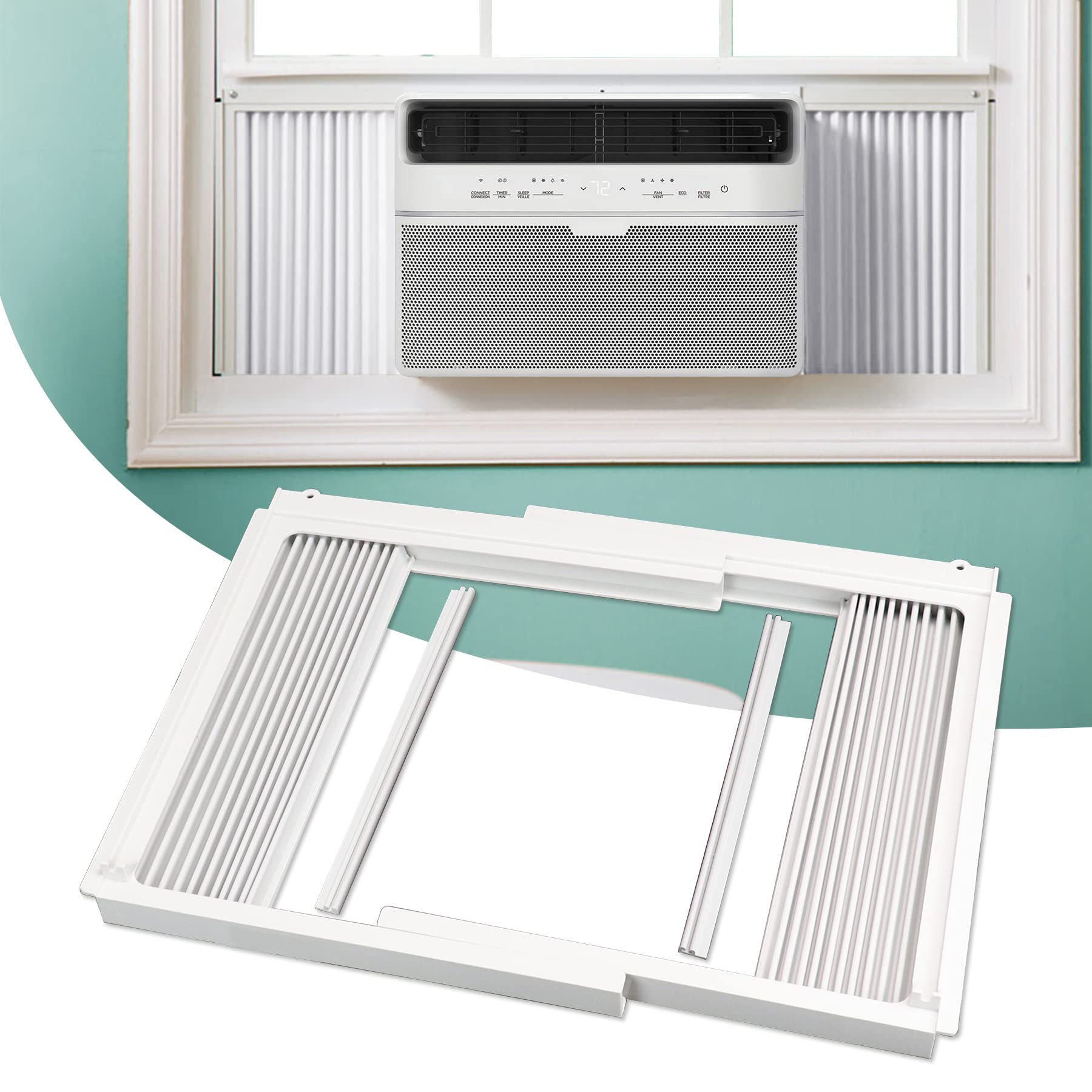 Flehomo Window Air Conditioner Side Panels with Frame, Adjustable Insulation AC Side Panel for 5,000 BTU Window AC Unit, Frame Included