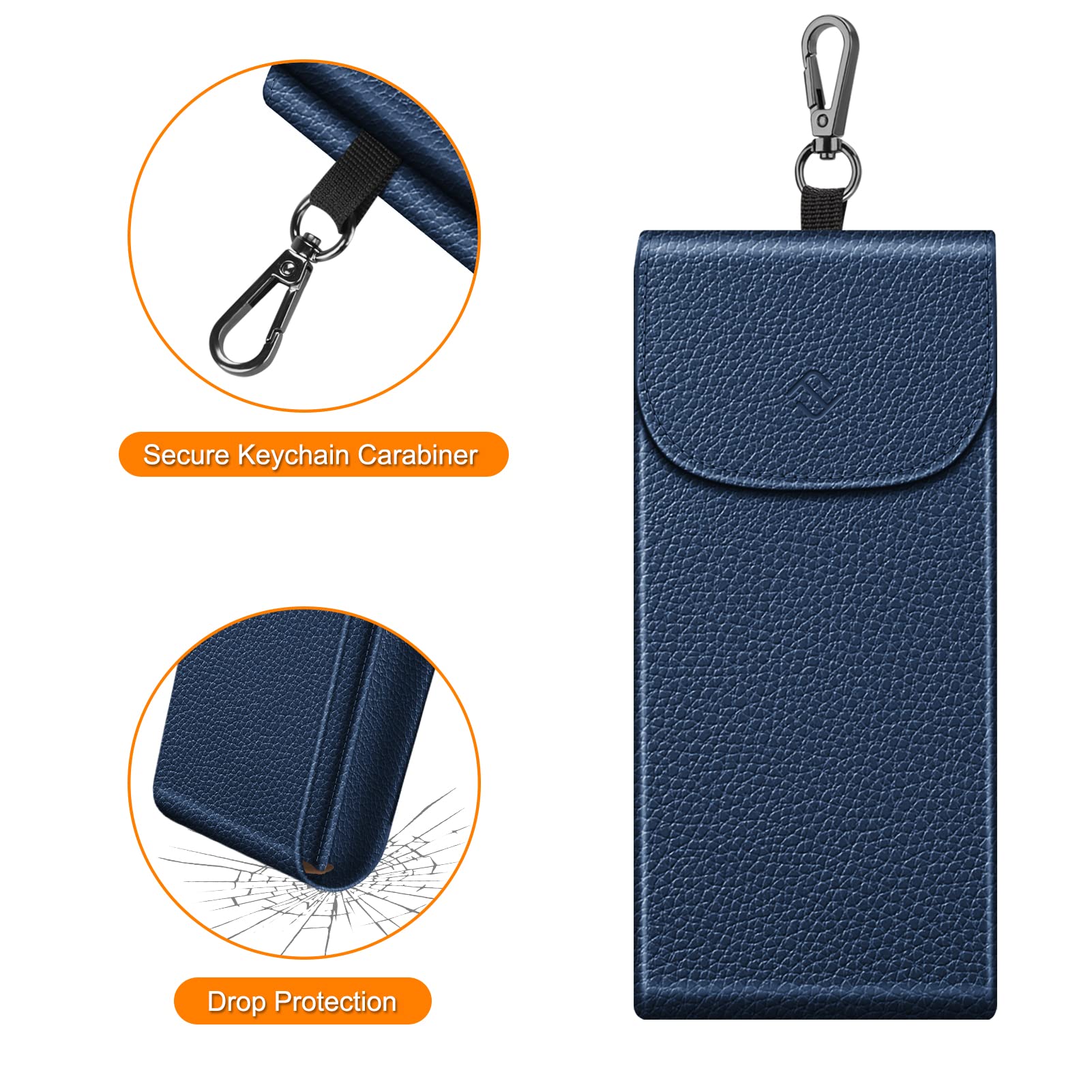 Fintie Double Glasses Case with Carabiner Hook, Portable Vegan Leather Eyeglass Case Anti-scratch Sunglasses Pouch, Navy