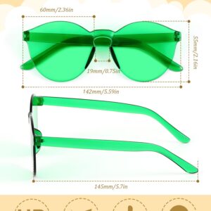 Hoteam 24 Pairs Rimless Round Sunglasses Bulk Tinted Party Sunglasses Transparent Candy Color Eyewear for Women Men Party (Green)