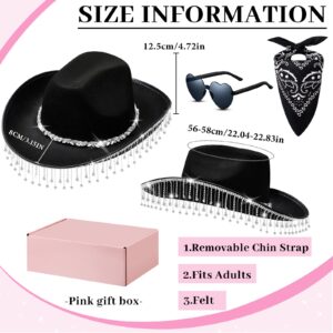 Hercicy Light up Rhinestone Cowboy Hat Glitter Cowboy Hat Sparkly Cowgirl Hat for Concert Birthday Party Beyonce Renaissance(Black, 1 Pack)