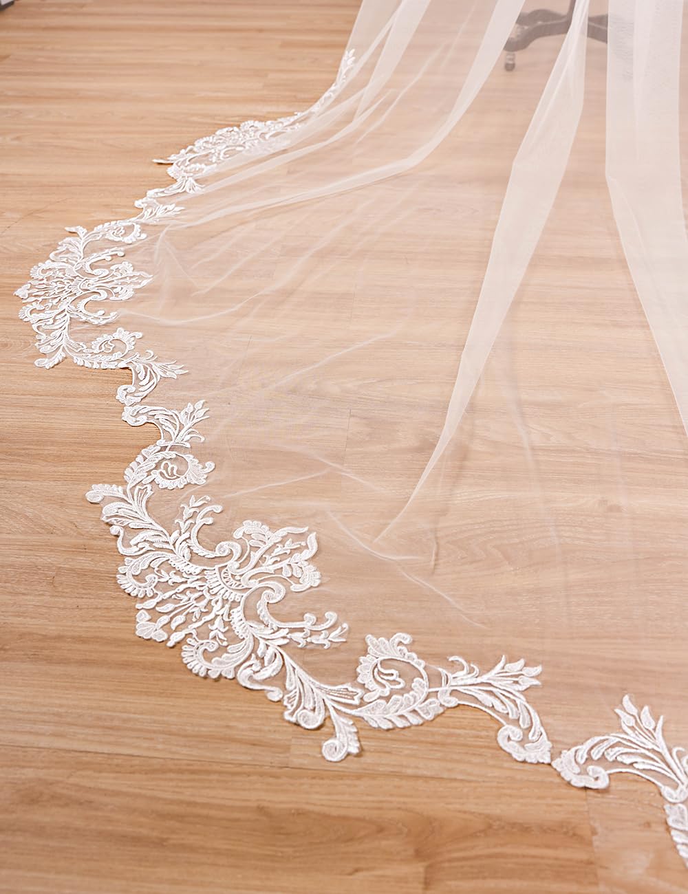 EllieWely 1 T Cathedral Length Floral Lace Appliques Wedding Bridal Veil Ivory