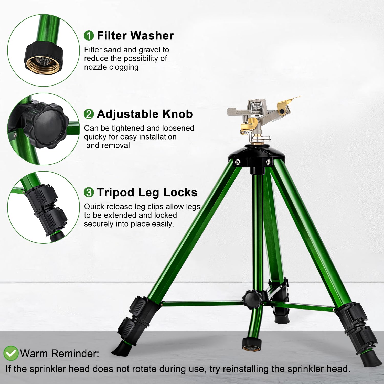 Keten Impact Sprinkler on Tripod Base, Tripod Sprinkler with 300 Degree Large Area Coverage, Extra Tall Heavy Duty Water Sprinkler for Lawn/Yard/Garden