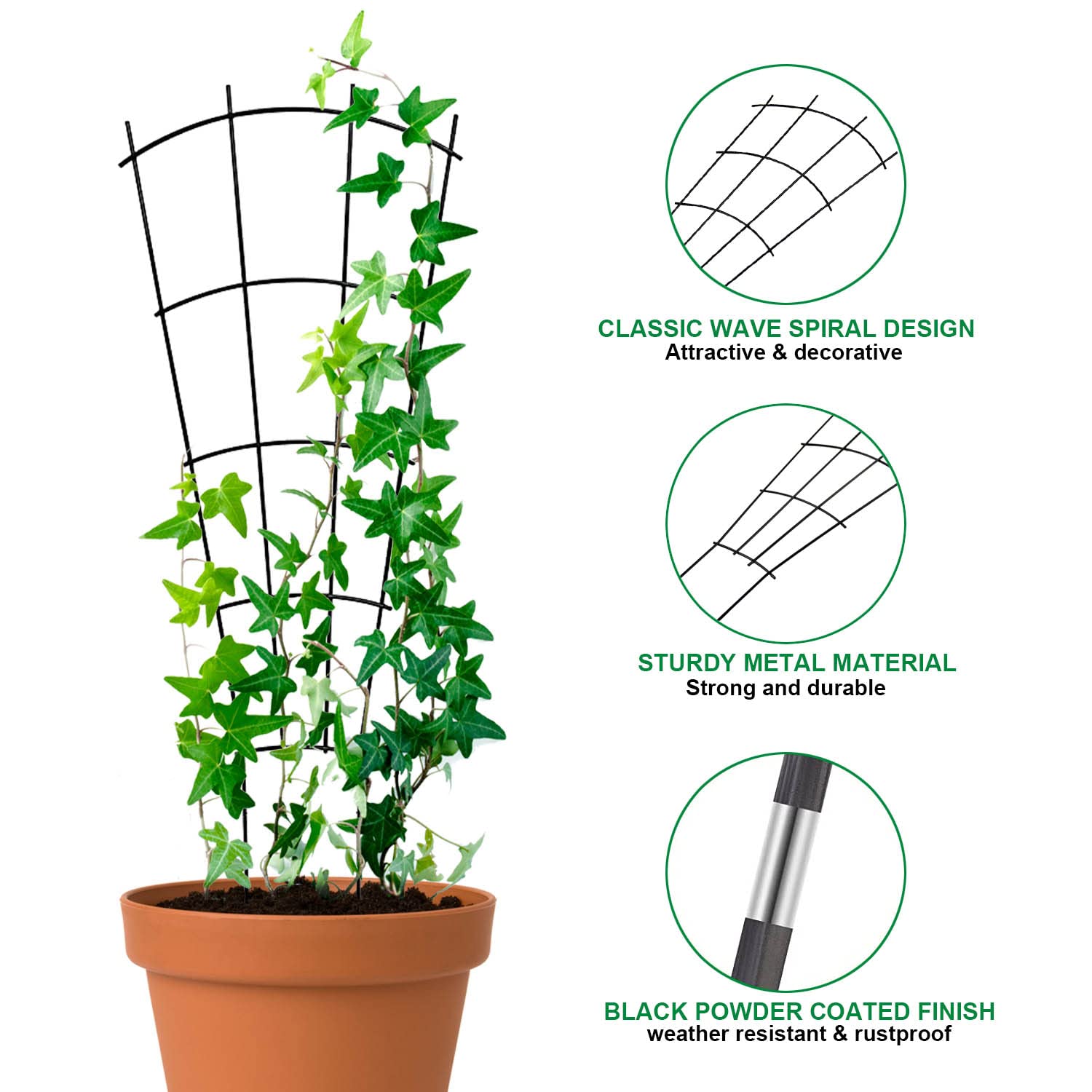 Mklsit 4 Pack 23'' Plant Trellis for Potted Climbing Plants Indoor, Outdoor Metal Garden Trellis for Climbing Plants Houseplants Flowers Vine Ivy, Fan Shape, Black