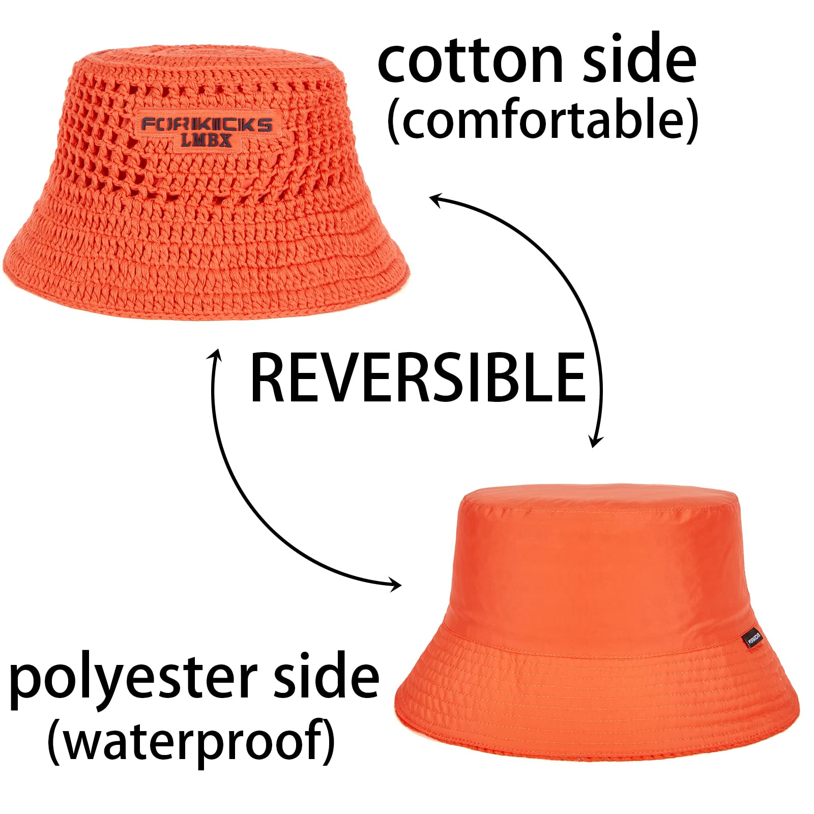 Unisex Crochet Bucket Hat - UPF 50 Sun Protection - Knit Bucket Hat for Men & Women, Reversible, Waterproof & Breathable Orange