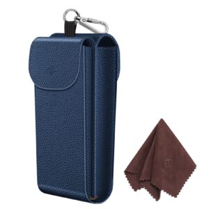 fintie double glasses case with carabiner hook, portable vegan leather eyeglass case anti-scratch sunglasses pouch, navy