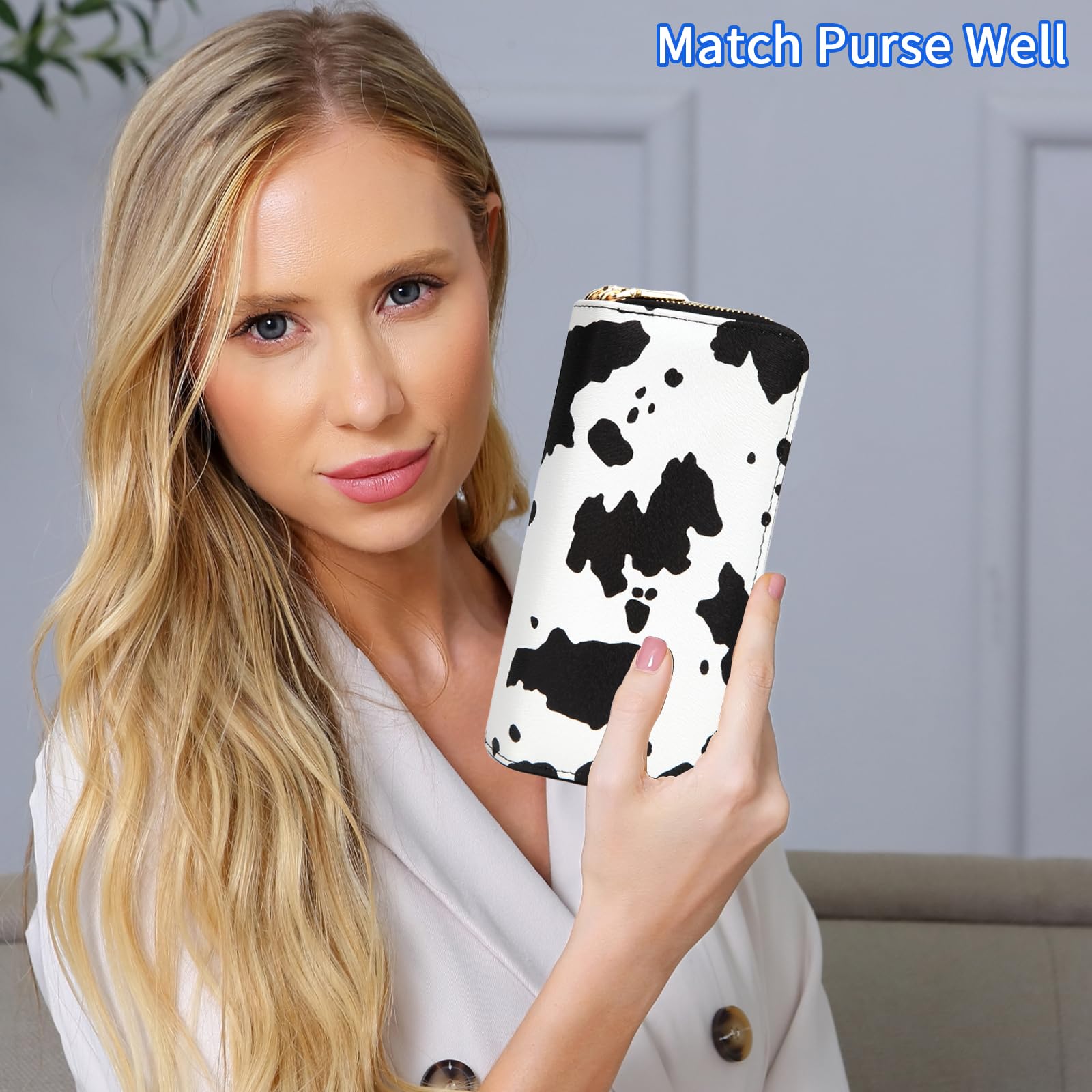 Nabegum Cow Print Wallet for Women Money Organizers Western Purse Cow Stuff Gifts Double Zipper Ladies Large Capacity Card Cases (Cow pattern)