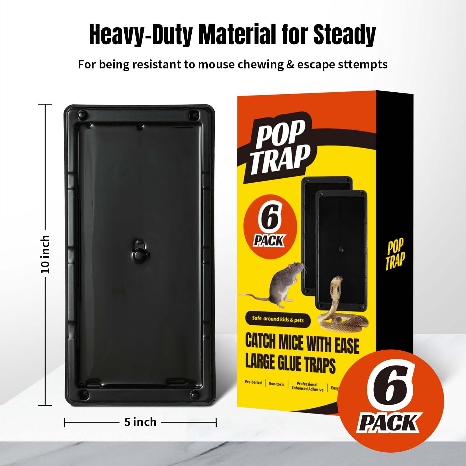 POPTRAP Rat Trap Heavy Duty & Large - 6 Pack, Super Sticky Mouse Trap with Ultra-Strong Glue, Mouse Glue Trap with Scent of Peanut Butter for Indoor & Outdoor, Non-Toxic & Long-Lasting