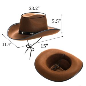 Hiceeden 4 Pack Brown Cowboy Hat for Men & Women, Retro Western Hat Felt Cowgirl Hat for Adults, Wide Brim Cowboy Hat with Chin Strap and Rivet Decor for Western Party