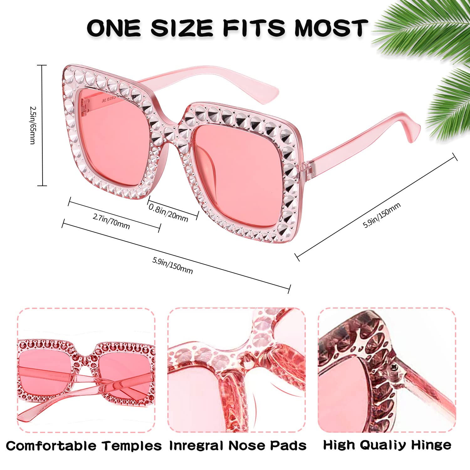 20 Pack Crystal Rhinestone Sunglasses Bulk, Oversized Square Sunglasses Diamond Glitter Glasses Retro Thick Frame Sparkling Sunglasses Party Favors