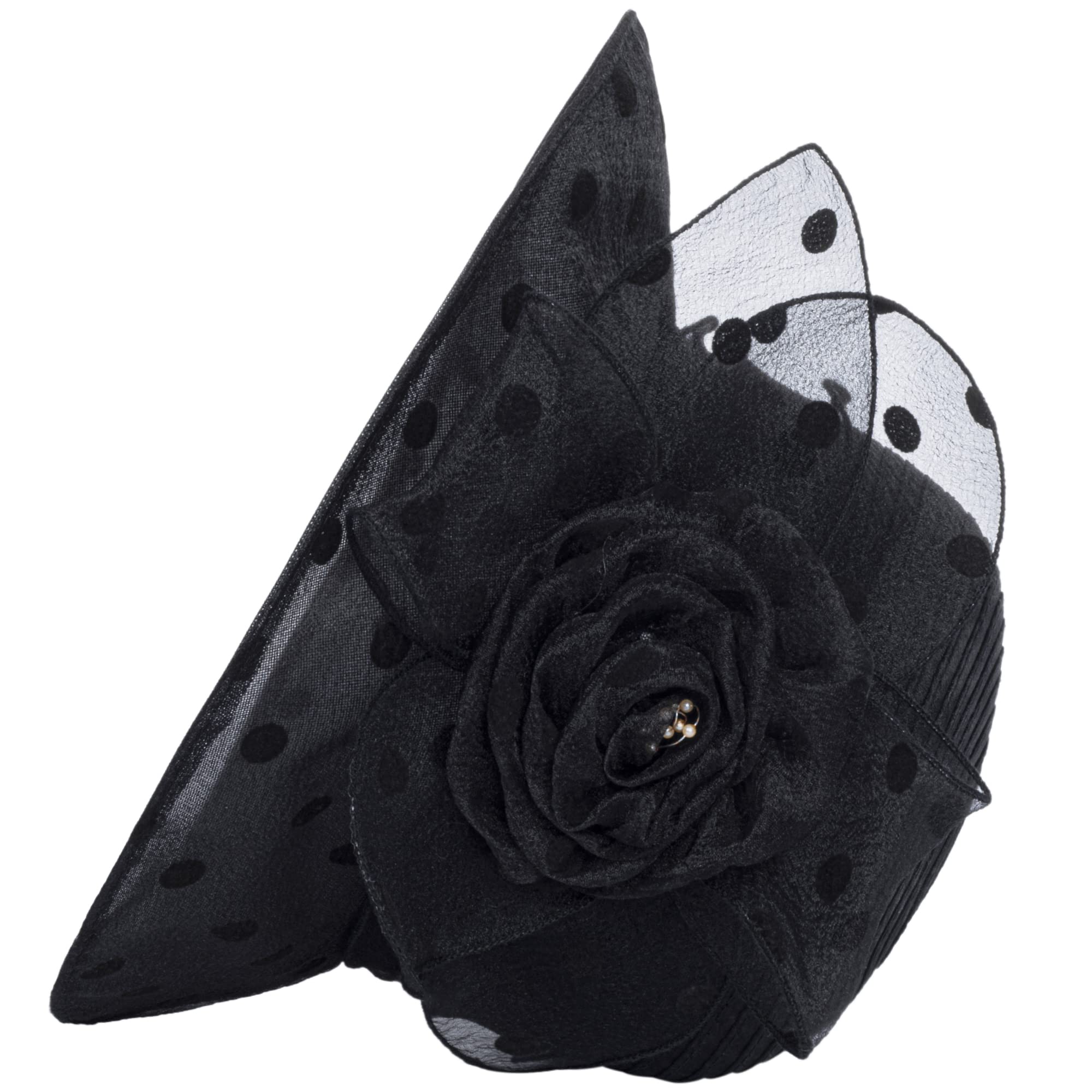 Dots-Organza Flower Band Wide Brim Sun Hat for Women French Straw Party Hat Bridal Wedding Fascinator Black