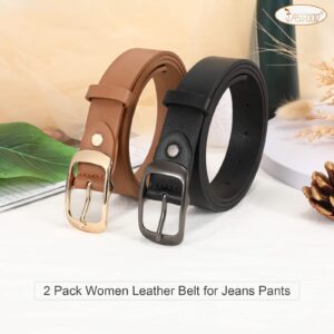 JASGOOD 2 Pack Women Faux Leather Belt, Fashion Ladies Belt with Pin Buckle for Jeans Pants