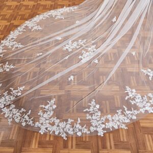 EllieWely 1 T Cathedral Length Floral Lace Wedding Bridal Veil Cape F03 Ivory