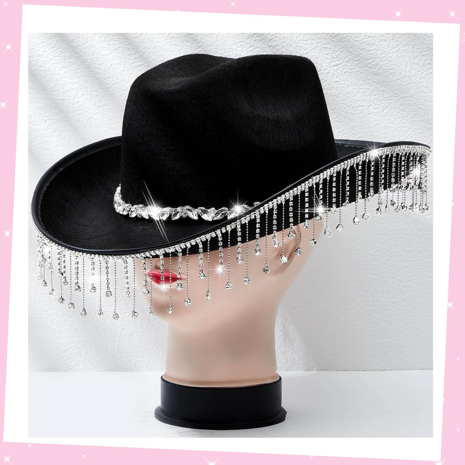 Hercicy Light up Rhinestone Cowboy Hat Glitter Cowboy Hat Sparkly Cowgirl Hat for Concert Birthday Party Beyonce Renaissance(Black, 1 Pack)