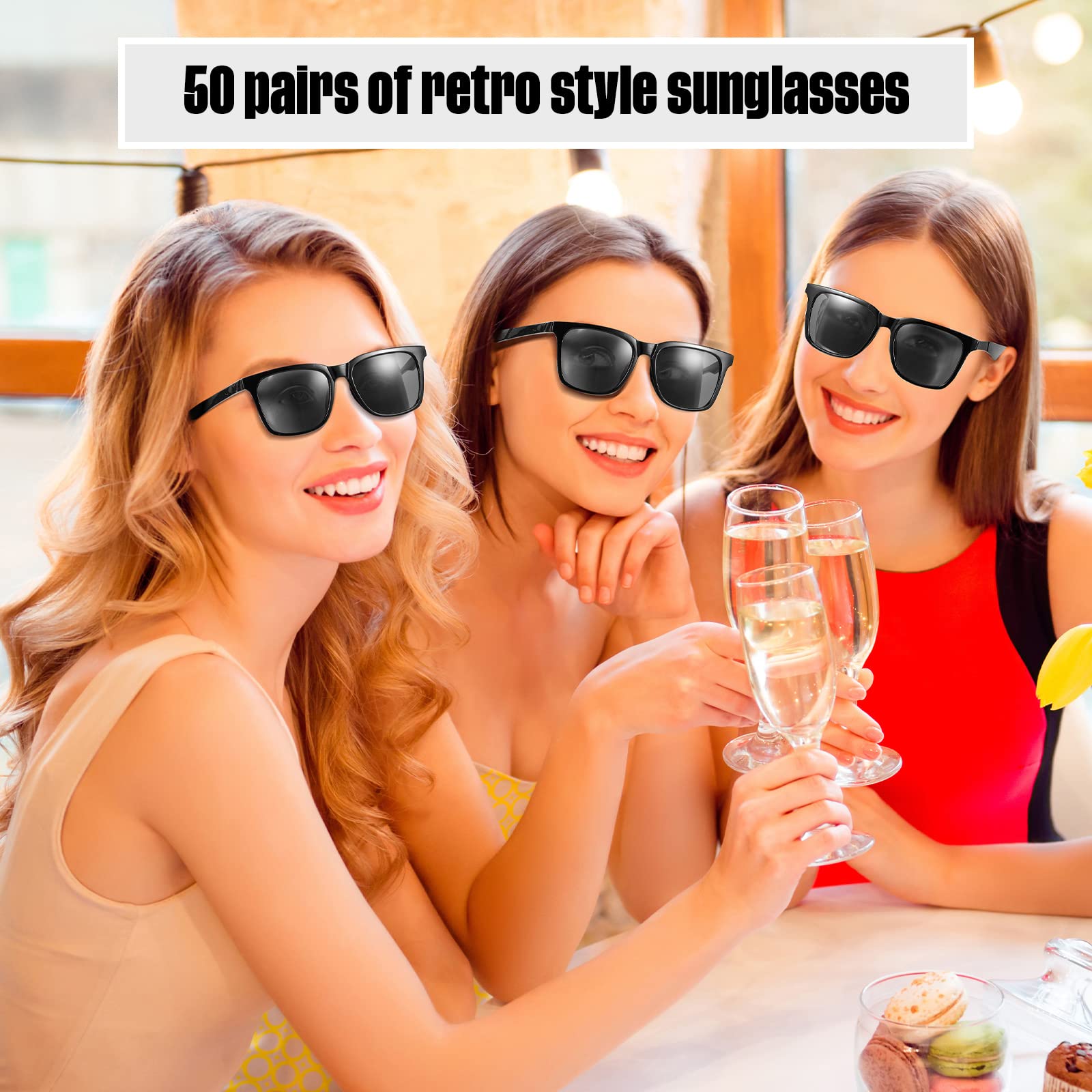 Umigy 50 Pack Sunglasses Bulk Neon Vintage Retro Sunglasses Party Sunglasses Classic Shades Eyewear for Adult Party Favors(Black)