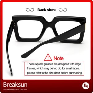 Breaksun Oversized Blue Light Glasses for Women Fashion Thick Square Computer Eyewear Non-Prescription Black Glasses (Black)