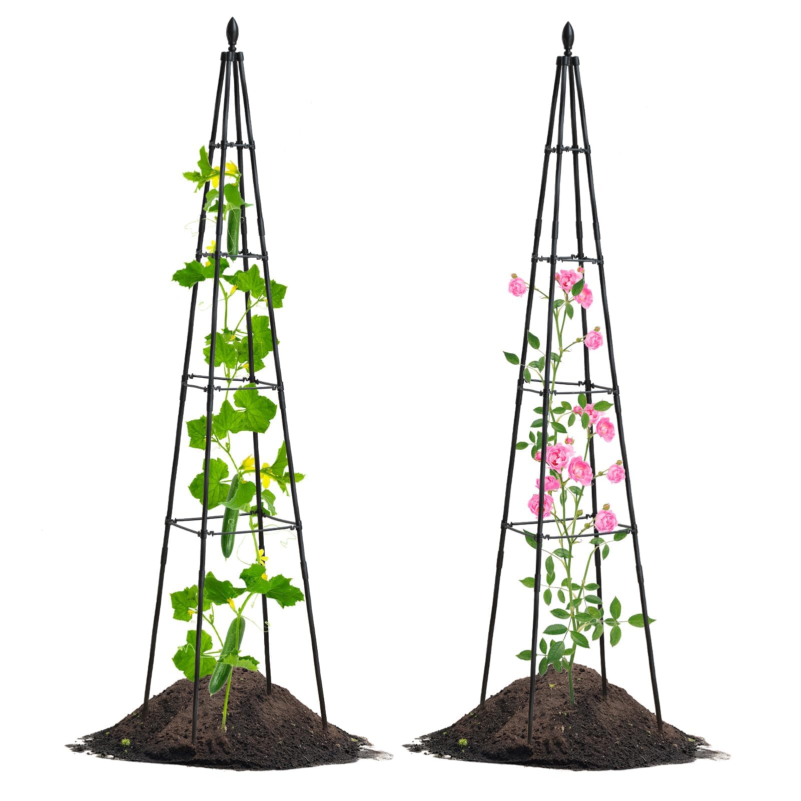 Lalahoni 2 Pack Garden Trellis for Climbing Plants Outdoor Indoor Pot | 67inch Tall Plants Trellis Support with Adjustable Stake Arms | Garden Obelisk Trellis, Lightweight, Black