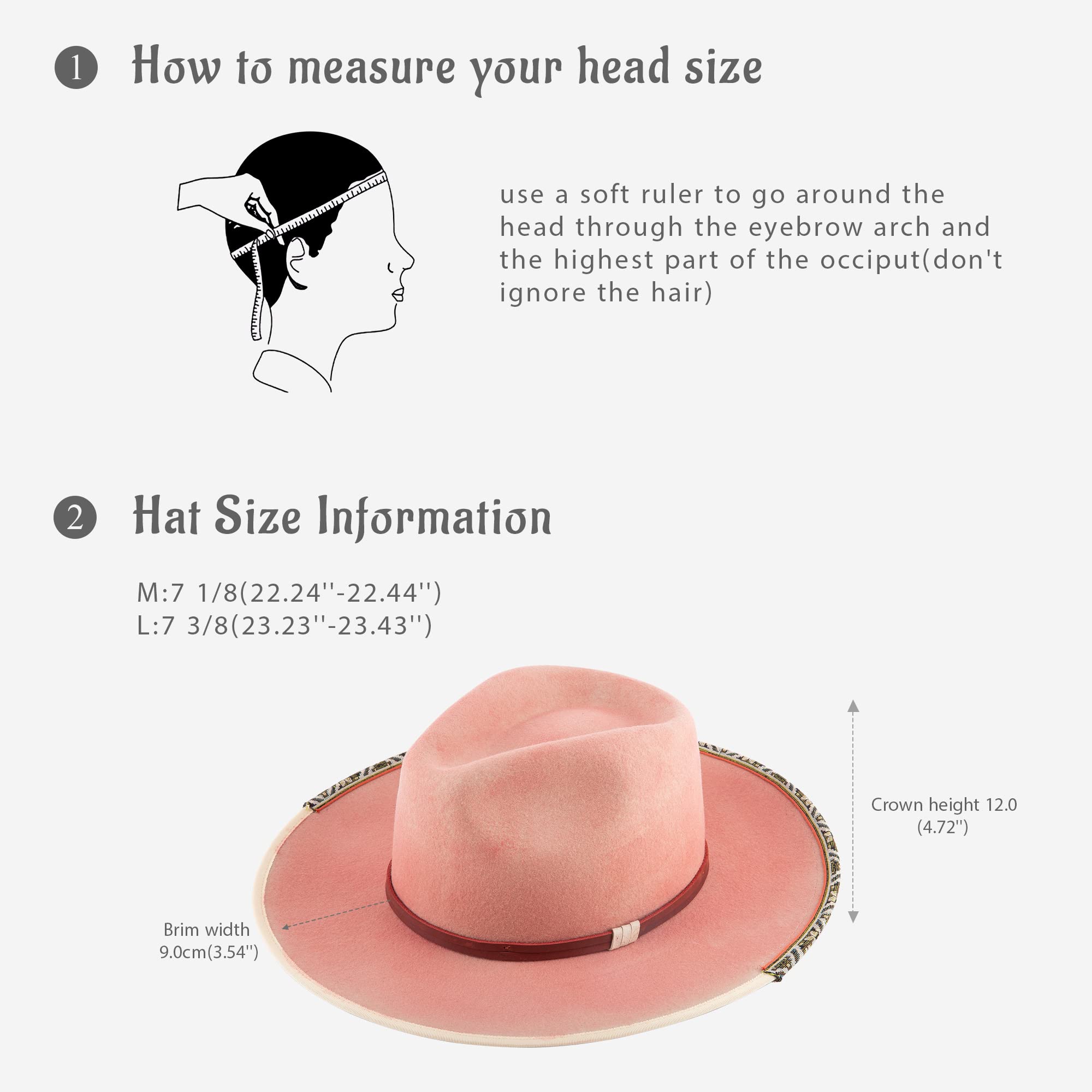 FEMSÉE Fedora Hats for Women 100% Wool Wide Brim Tie-Dyed Felt Hat for Women (Pink)