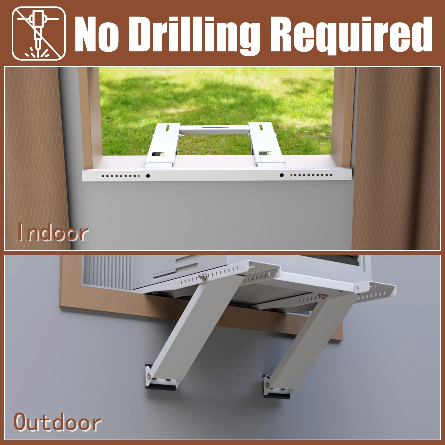 BJADE'S Window Air Conditioner Bracket No Drilling,Window AC Support Bracket,Universal A/C Units Mounting Brackets,Up to 200 lbs.Fits Single Or Double Hung Windows