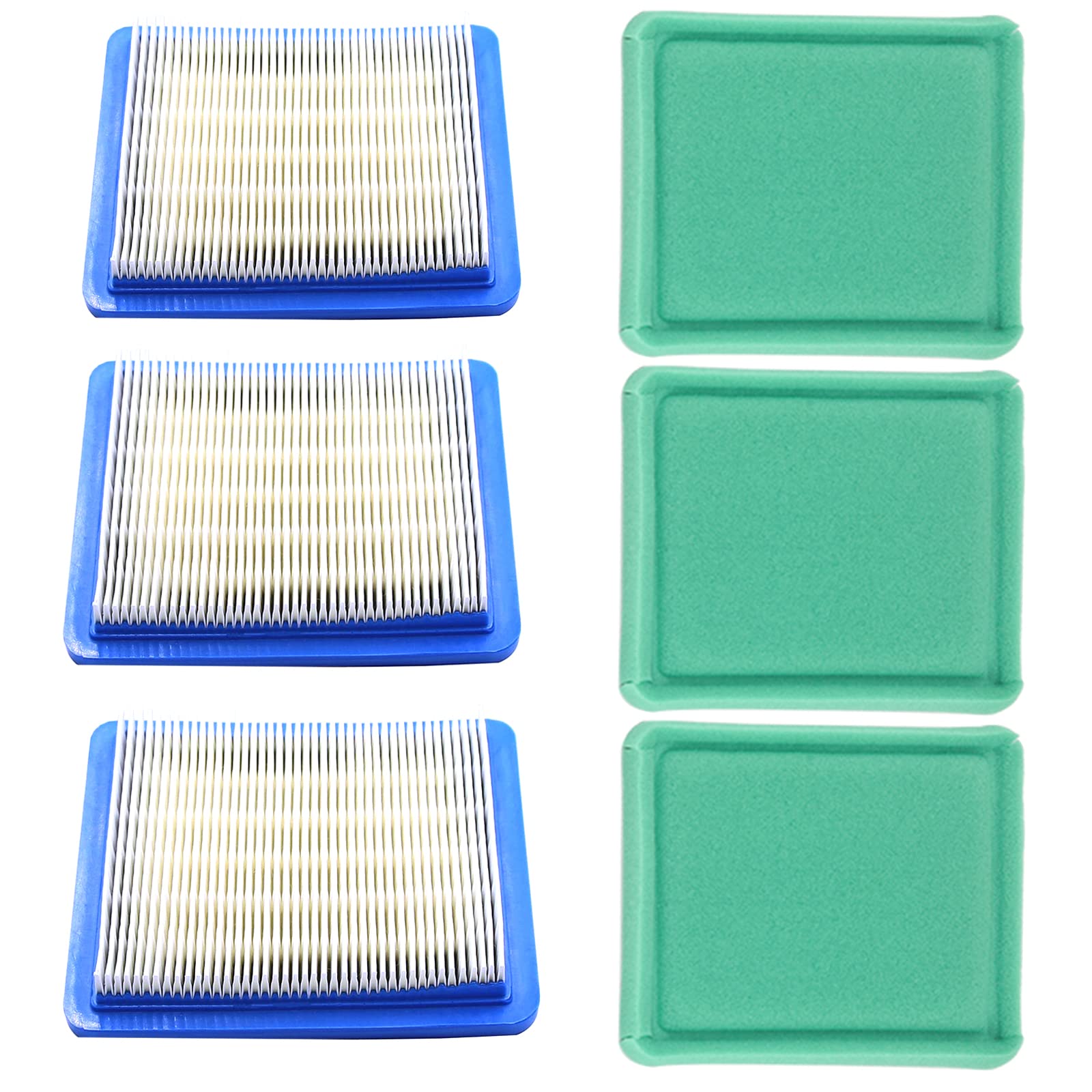 491588S Air Filter with 493537S Pre Filter(3+3 Pack) Compatible with Briggs and Stratton 491588 493537,Toro 20332,John Deere AM116236 Push Lawn Mower