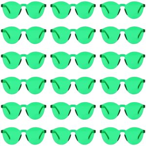 Hoteam 24 Pairs Rimless Round Sunglasses Bulk Tinted Party Sunglasses Transparent Candy Color Eyewear for Women Men Party (Green)