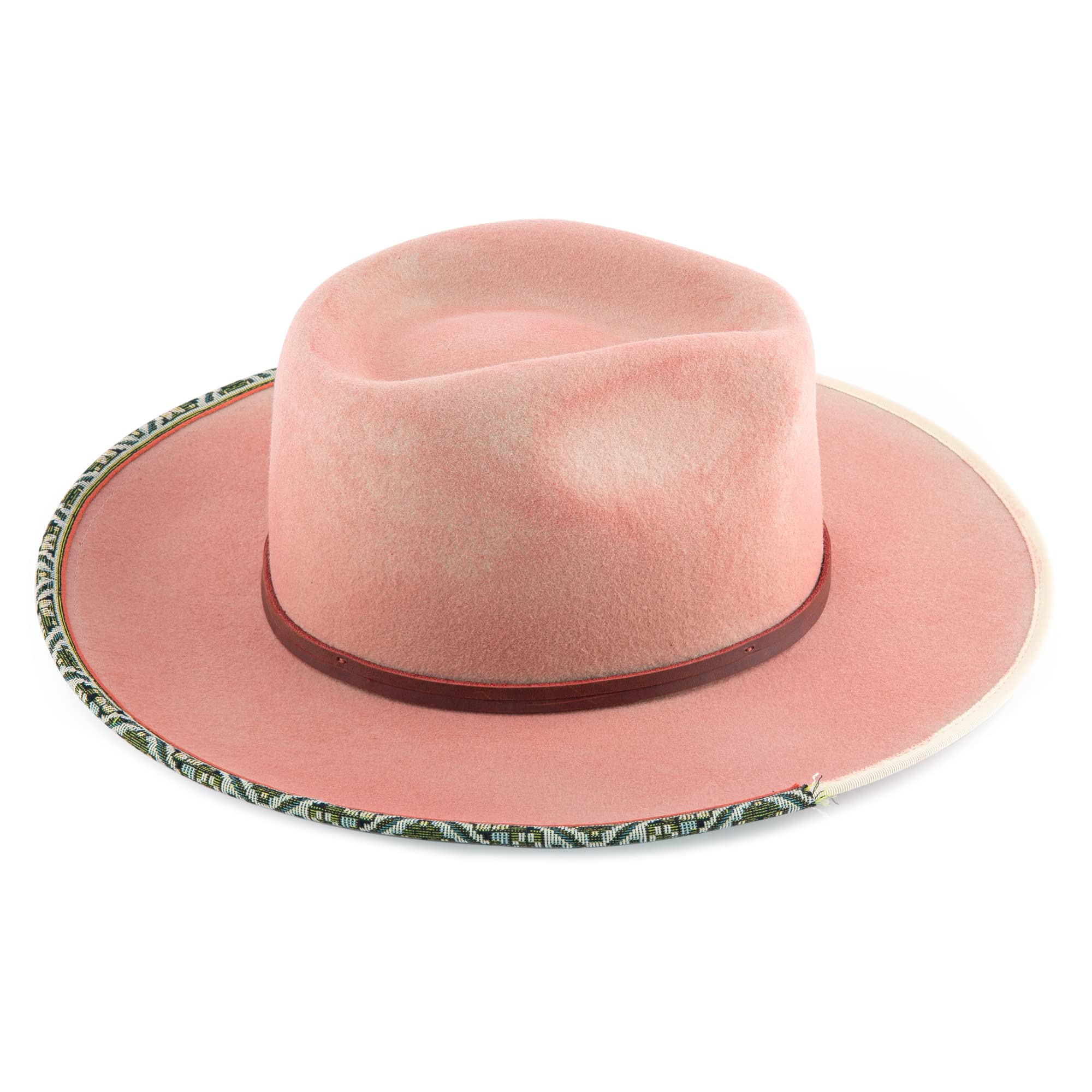 FEMSÉE Fedora Hats for Women 100% Wool Wide Brim Tie-Dyed Felt Hat for Women (Pink)