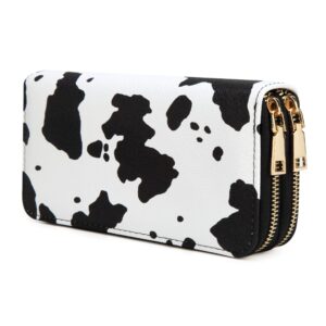 Nabegum Cow Print Wallet for Women Money Organizers Western Purse Cow Stuff Gifts Double Zipper Ladies Large Capacity Card Cases (Cow pattern)