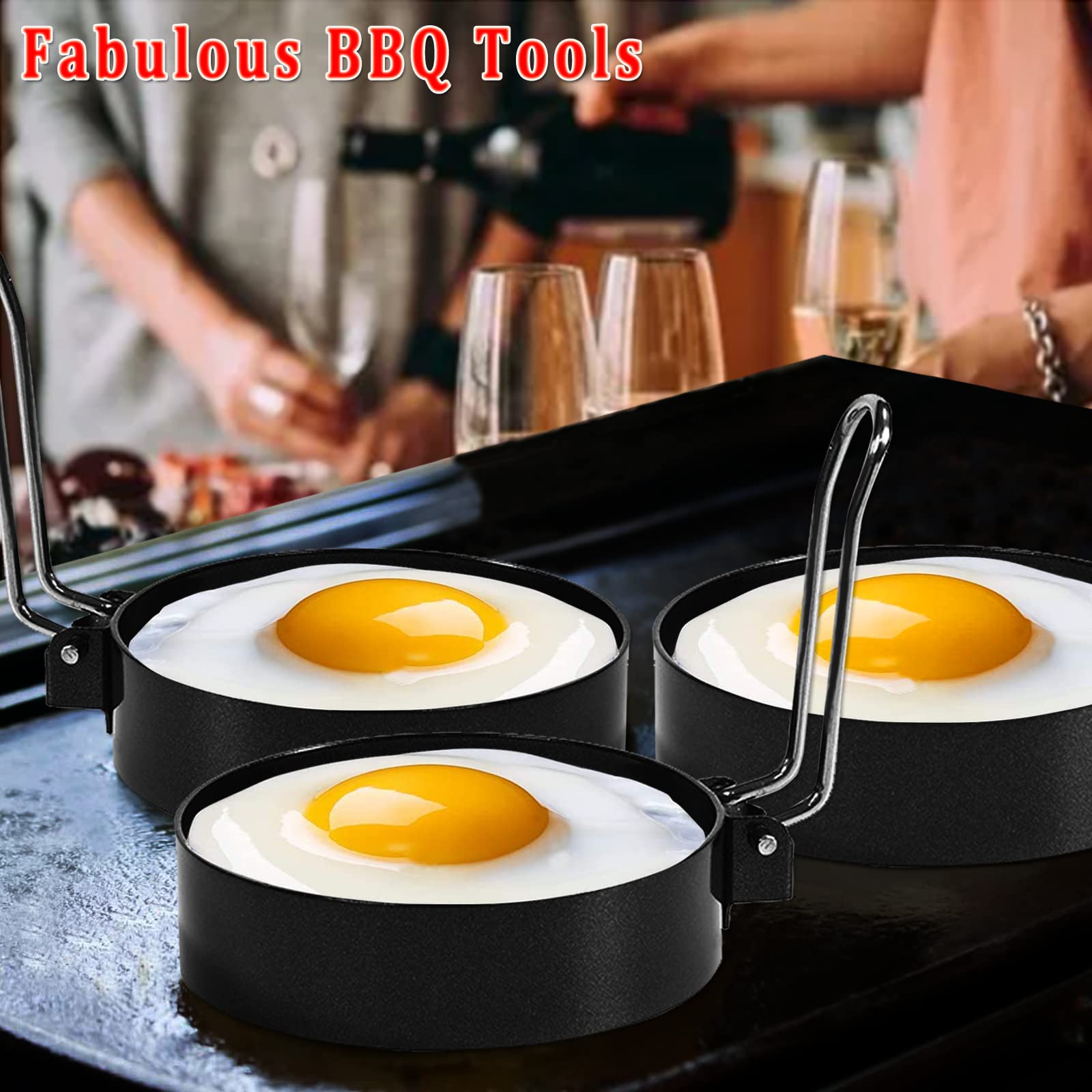 Breakfast Kit for Blackstone Grill, 7 Piece Griddle Accessories Set - Including Pancake Batter Dispenser, Bacon Press, Egg Rings, Hamburger Press Patty Maker