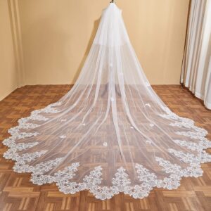 EllieWely Long Cathedral Length 2 Tier Sequin Lace Wedding Bridal Veil F09 3 M Ivory