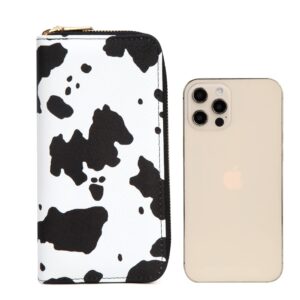 Nabegum Cow Print Wallet for Women Money Organizers Western Purse Cow Stuff Gifts Double Zipper Ladies Large Capacity Card Cases (Cow pattern)