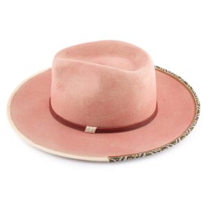 FEMSÉE Fedora Hats for Women 100% Wool Wide Brim Tie-Dyed Felt Hat for Women (Pink)