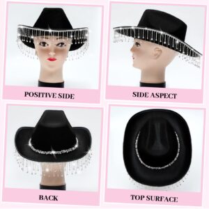 Hercicy Light up Rhinestone Cowboy Hat Glitter Cowboy Hat Sparkly Cowgirl Hat for Concert Birthday Party Beyonce Renaissance(Black, 1 Pack)