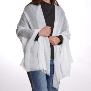 Women Summer Cotton Blend Crinkle Vintage Soft Long Scarf Linen Beach Shawl Wrap (White)