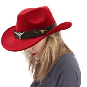 Cowgirl Hat with Wide Belt Western Cowboy Hats for Womens (Red)