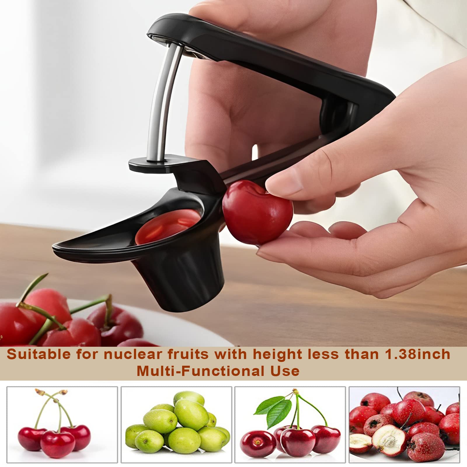 Cherry Pitter - Heavy-Duty Stainless Steel Olive and Cherry Pitters Corer Tool with Space-Saving Lock Design, Multi-Function Cherries Stoner Seed Remover Tool for Making Cherry Jam (Black)